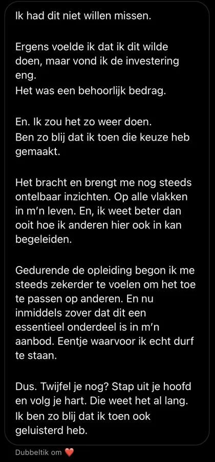 Klantbericht 008, reacties op lessen en trainingen