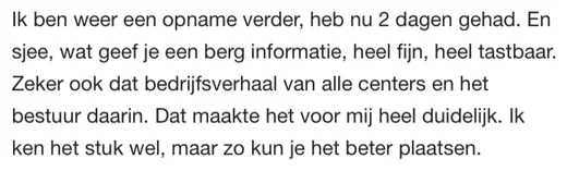 Klantbericht 104, reacties op lessen en trainingen