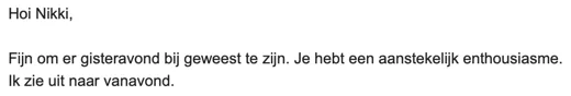 Klantbericht 110, reacties op lessen en trainingen