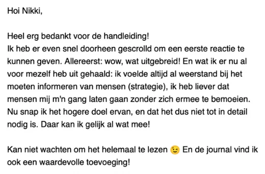 Klantbericht 135, over de persoonlijke handleiding